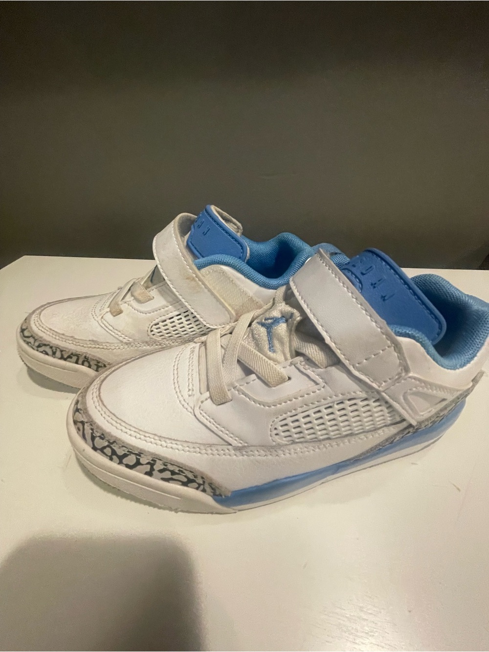 Jordan Kids White and Light Blue Velcro Sneakers